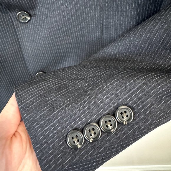 Chaps by Ralph Lauren Wool Blend Blazer Jacket Size 42L Black Blue Pinstripe - Picture 7 of 11